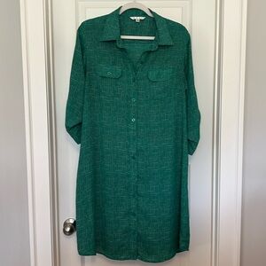 CAbi Green Print Shirt Dress Size XL